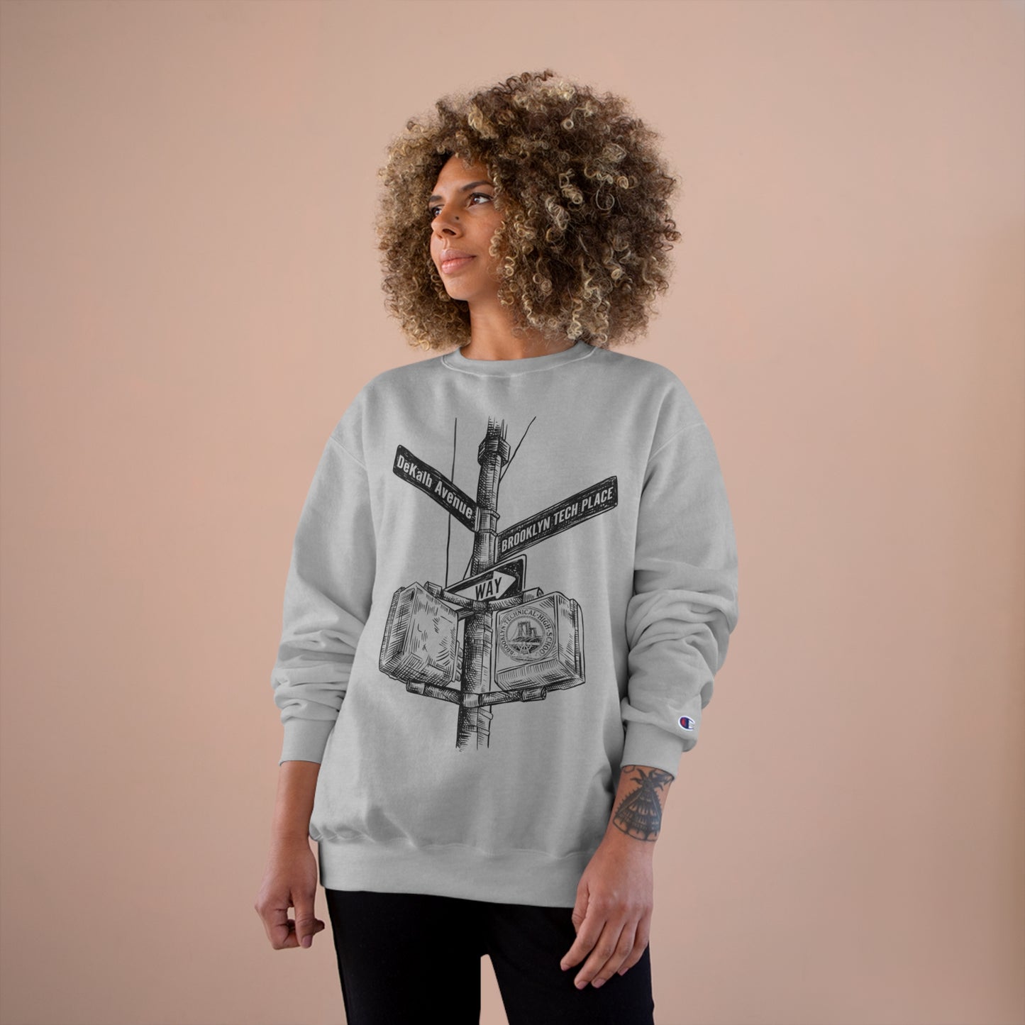 Boutique - Dekalb Ave & Brooklyn Tech Pl - Champion Crewneck Sweatshirt - Black Graphic