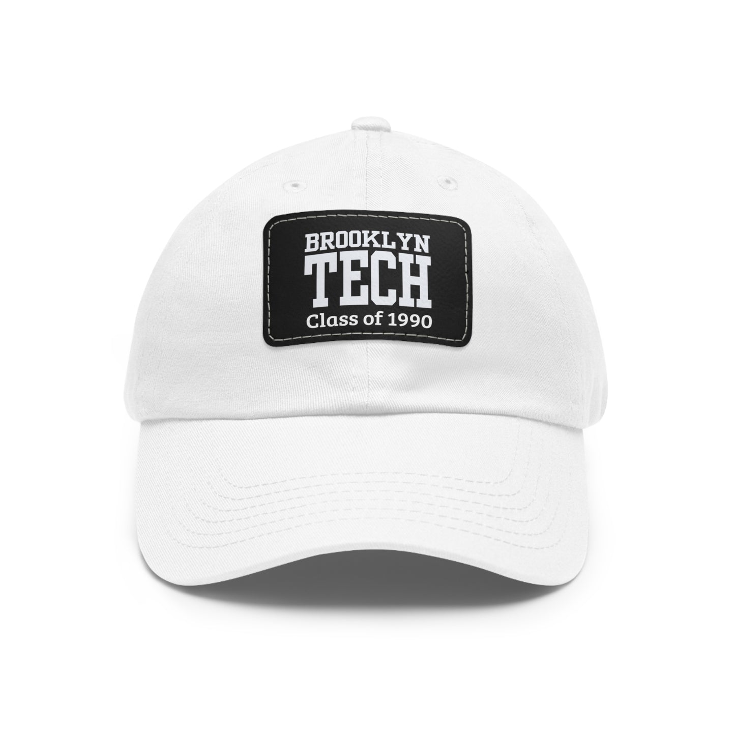 Classic Brooklyn Tech - Hat With Leather Patch (rectangle) - Class Of 1990 - Black & White Fonts