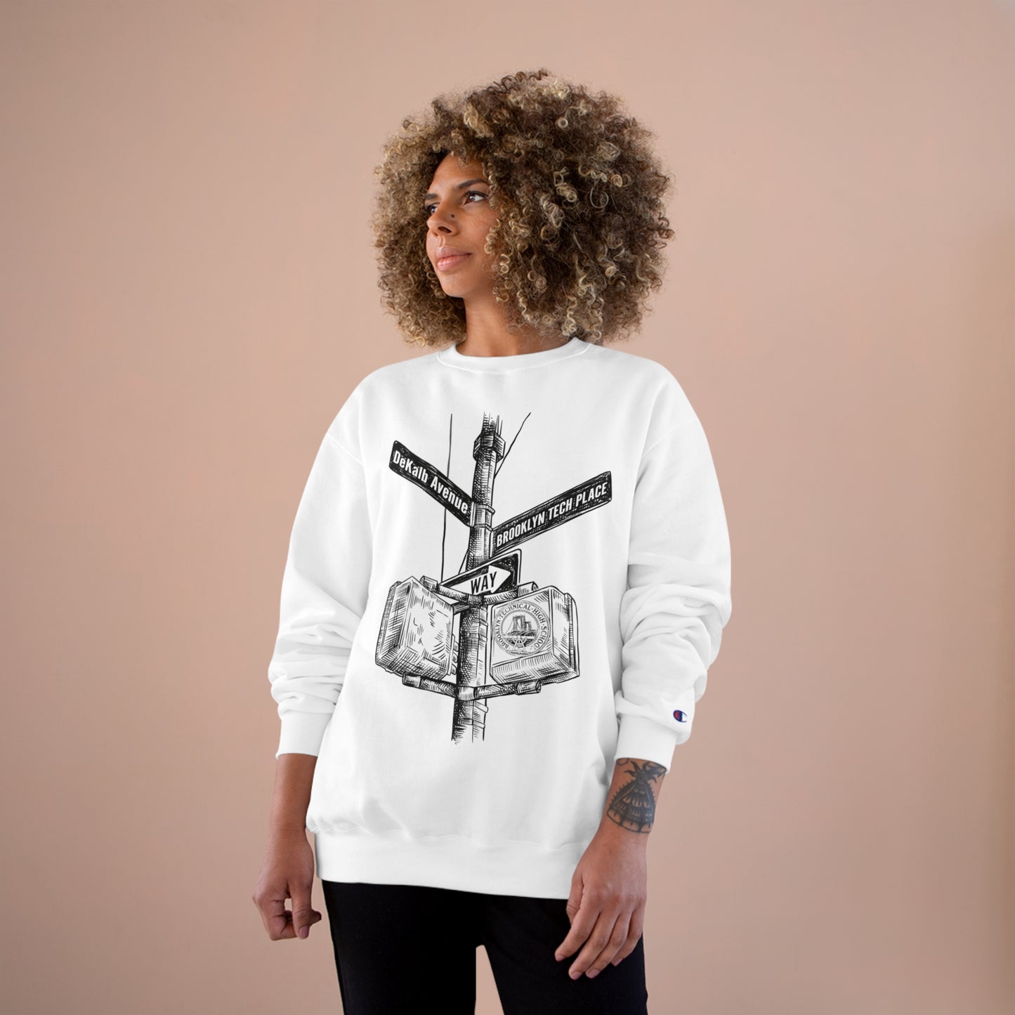 Boutique - Dekalb Ave & Brooklyn Tech Pl - Champion Crewneck Sweatshirt - Black Graphic