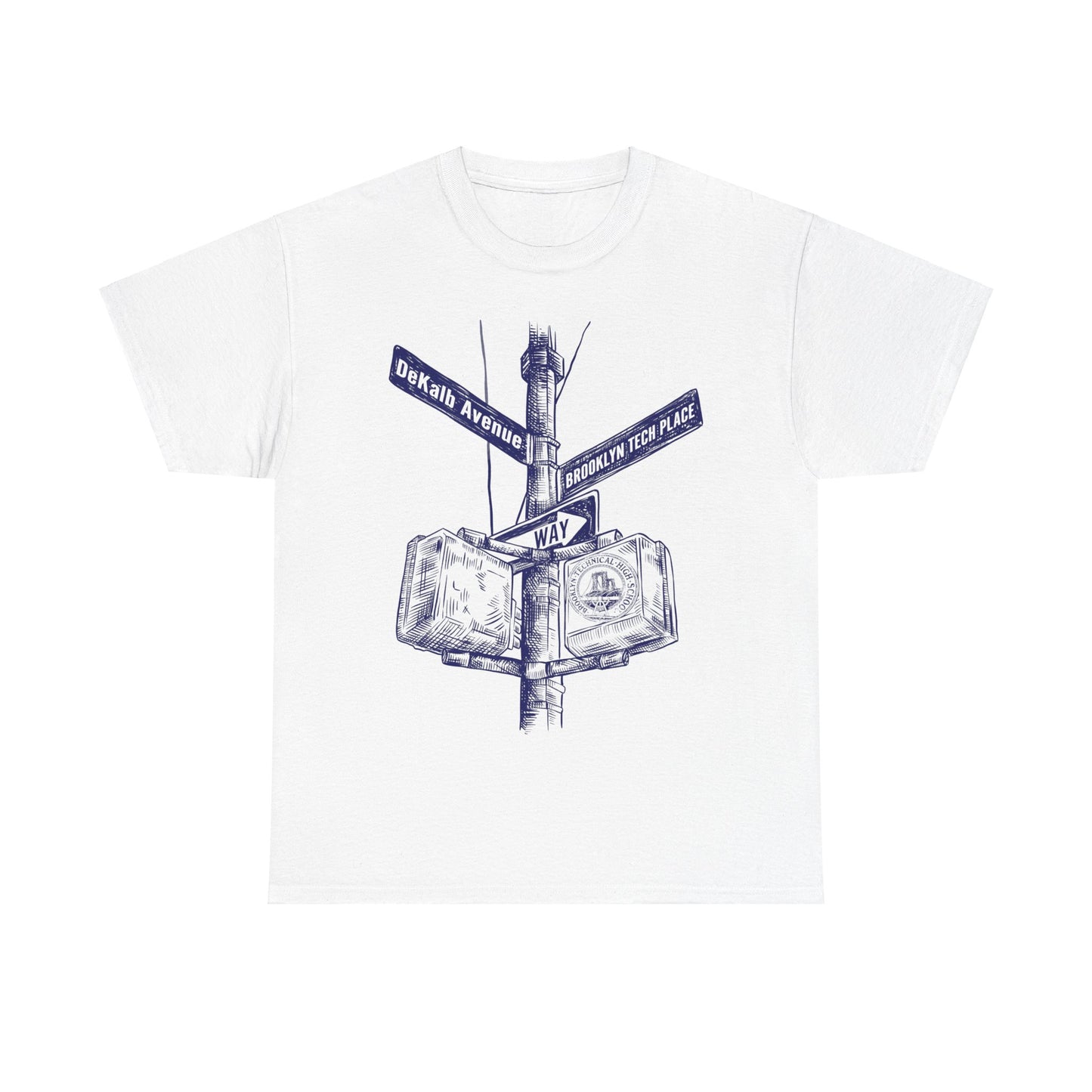 Boutique - Dekalb Ave & Brooklyn Tech Pl - Men's Heavy Cotton T-Shirt - Blue Graphic
