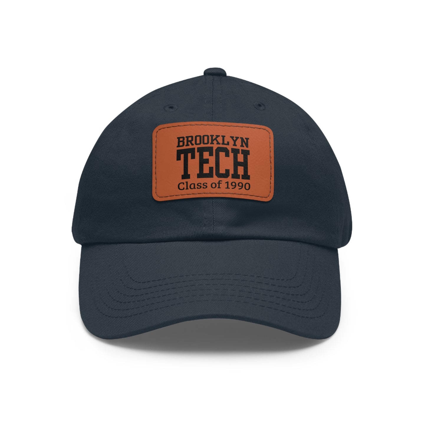 Classic Brooklyn Tech - Hat With Leather Patch (rectangle) - Class Of 1990 - Black & White Fonts