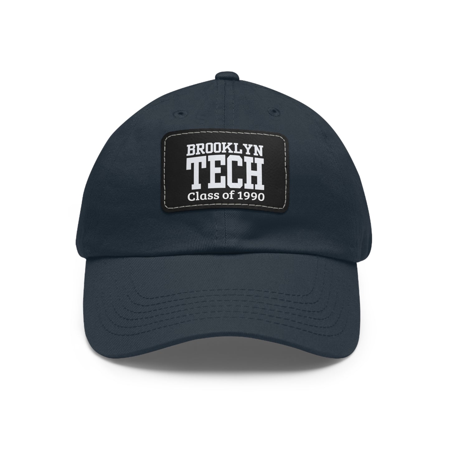 Classic Brooklyn Tech - Hat With Leather Patch (rectangle) - Class Of 1990 - Black & White Fonts