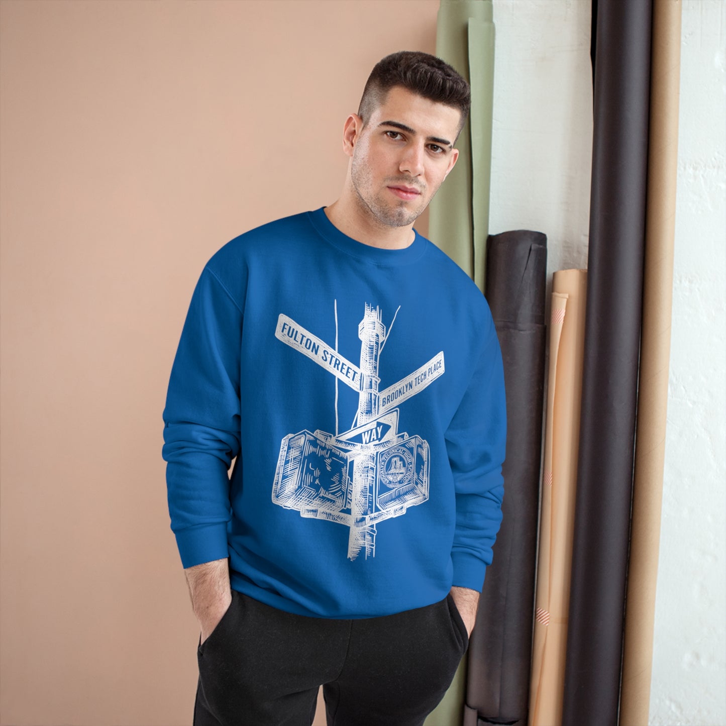 Boutique - Fulton St & Brooklyn Tech Pl - Champion Crewneck Sweatshirt - White Graphic