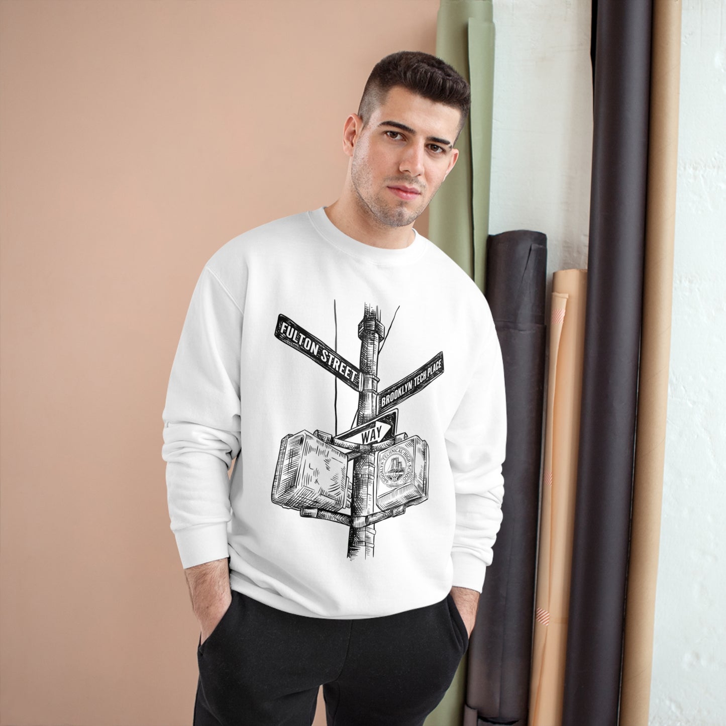 Boutique - Fulton St & Brooklyn Tech Pl - Champion Crewneck Sweatshirt - Black Graphic