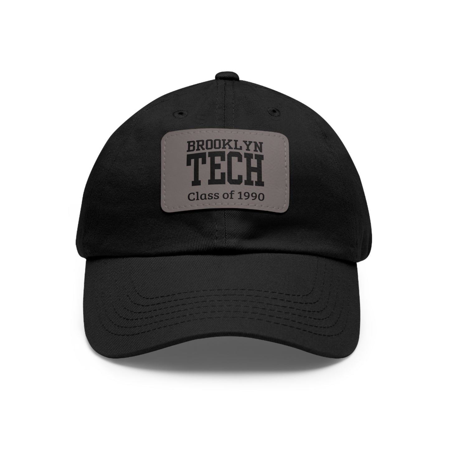 Classic Brooklyn Tech - Hat With Leather Patch (rectangle) - Class Of 1990 - Black & White Fonts