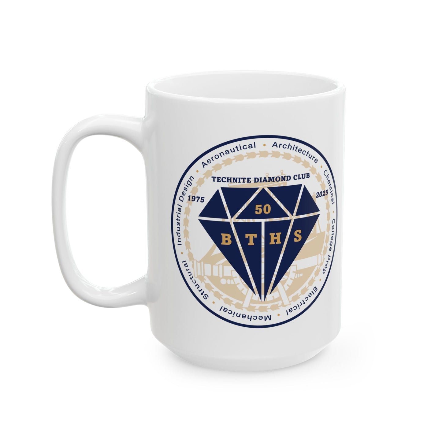 Class of 1975 Commemorative Ceramic Mug, (11oz, 15oz) - Blue & Gold fonts
