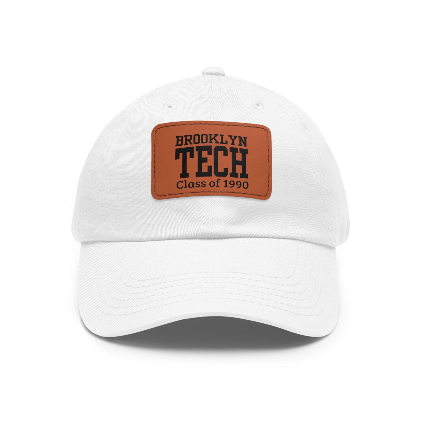 Classic Brooklyn Tech - Hat With Leather Patch (rectangle) - Class Of 1990 - Black & White Fonts
