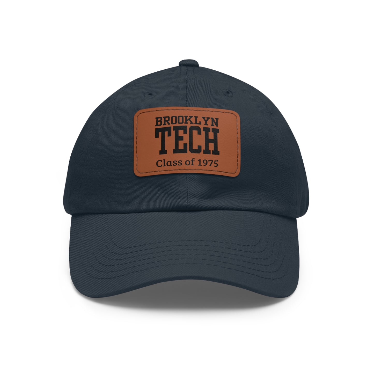 Classic Brooklyn Tech - Hat with Leather Patch (Rectangle) - Class of 1975 - Black & White fonts