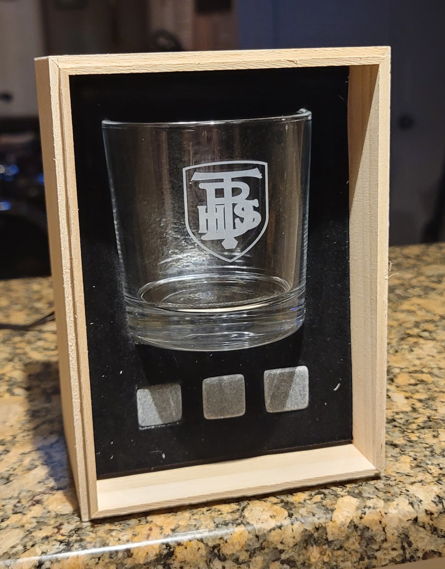 Homecoming Premium Item - Engraved Whiskey Glass Gift Box With Stones - Single Glass