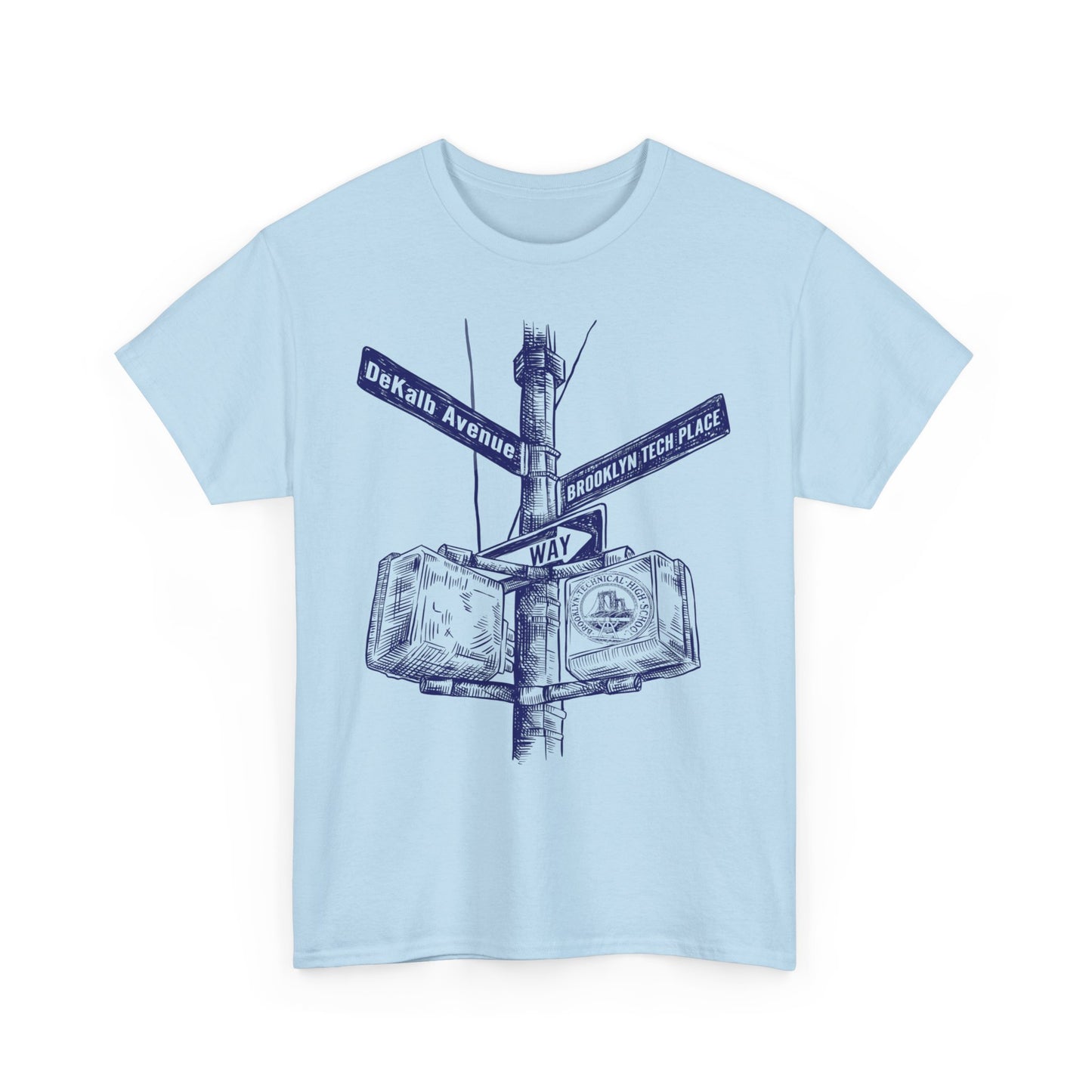 Boutique - Dekalb Ave & Brooklyn Tech Pl - Men's Heavy Cotton T-Shirt - Blue Graphic