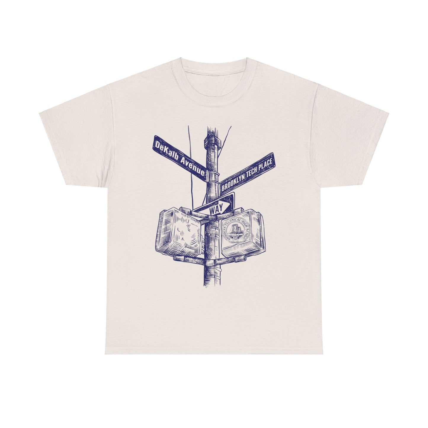 Boutique - Dekalb Ave & Brooklyn Tech Pl - Men's Heavy Cotton T-Shirt - Blue Graphic