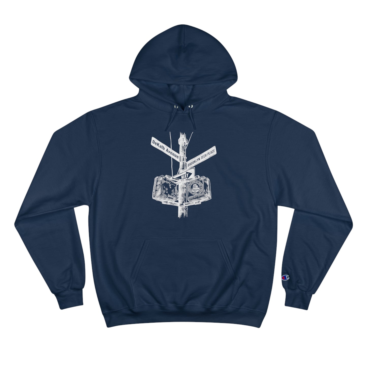 Boutique - Dekalb Ave & Brooklyn Tech Pl - Champion Hoodie - White Graphic