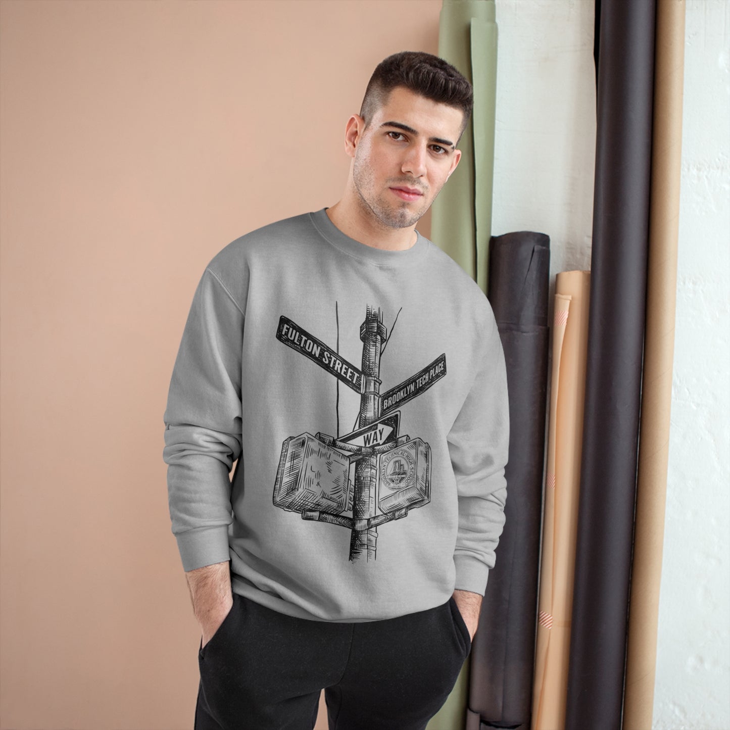 Boutique - Fulton St & Brooklyn Tech Pl - Champion Crewneck Sweatshirt - Black Graphic