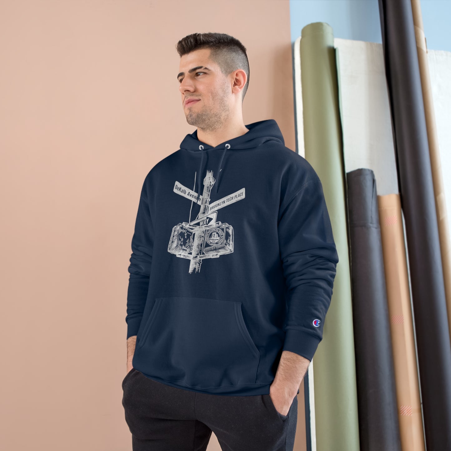 Boutique - Dekalb Ave & Brooklyn Tech Pl - Champion Hoodie - White Graphic