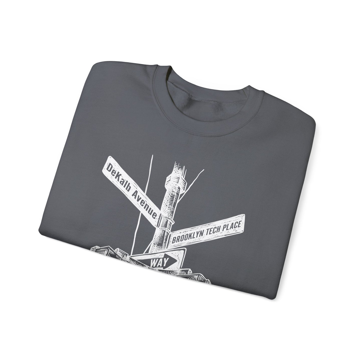Boutique - Dekalb Ave & Brooklyn Tech Pl - (white Graphic) Men's Heavy Blend™ Crewneck Sweatshirt