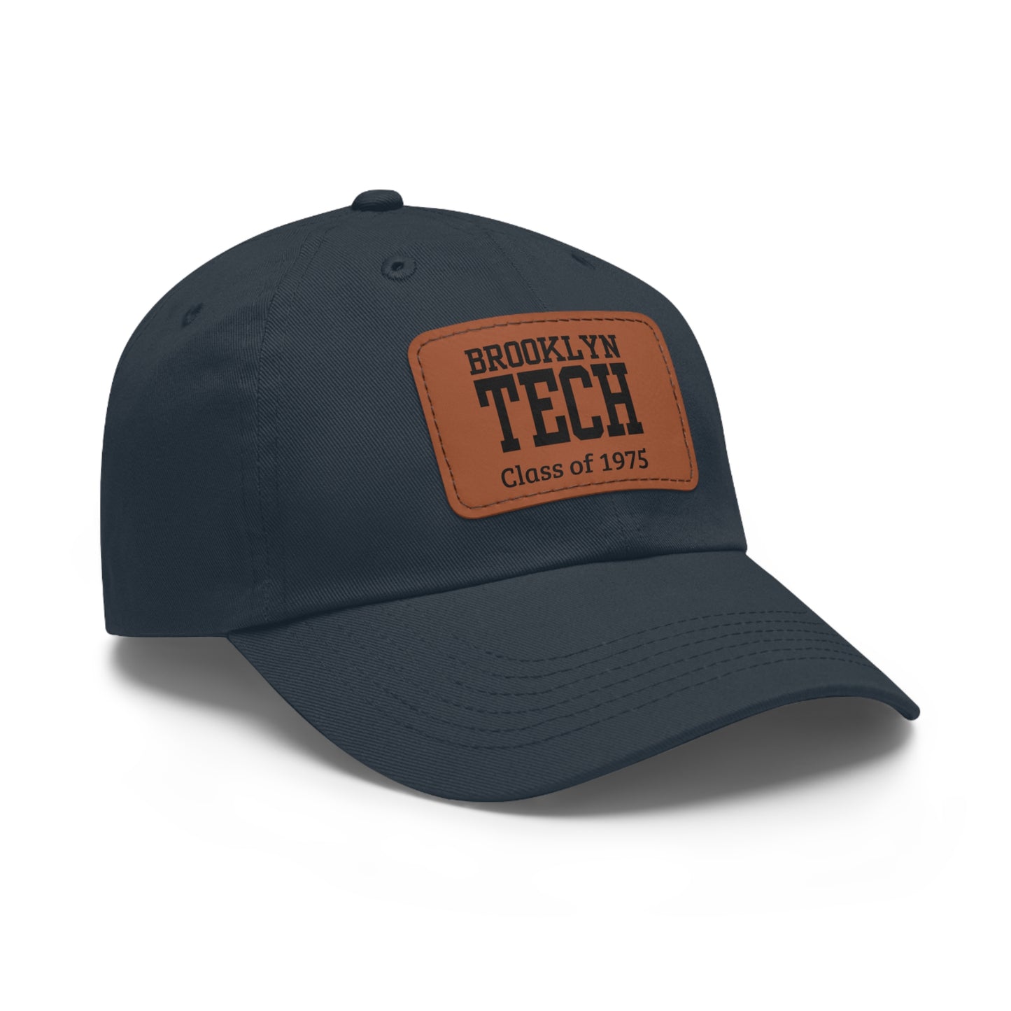 Classic Brooklyn Tech - Hat with Leather Patch (Rectangle) - Class of 1975 - Black & White fonts