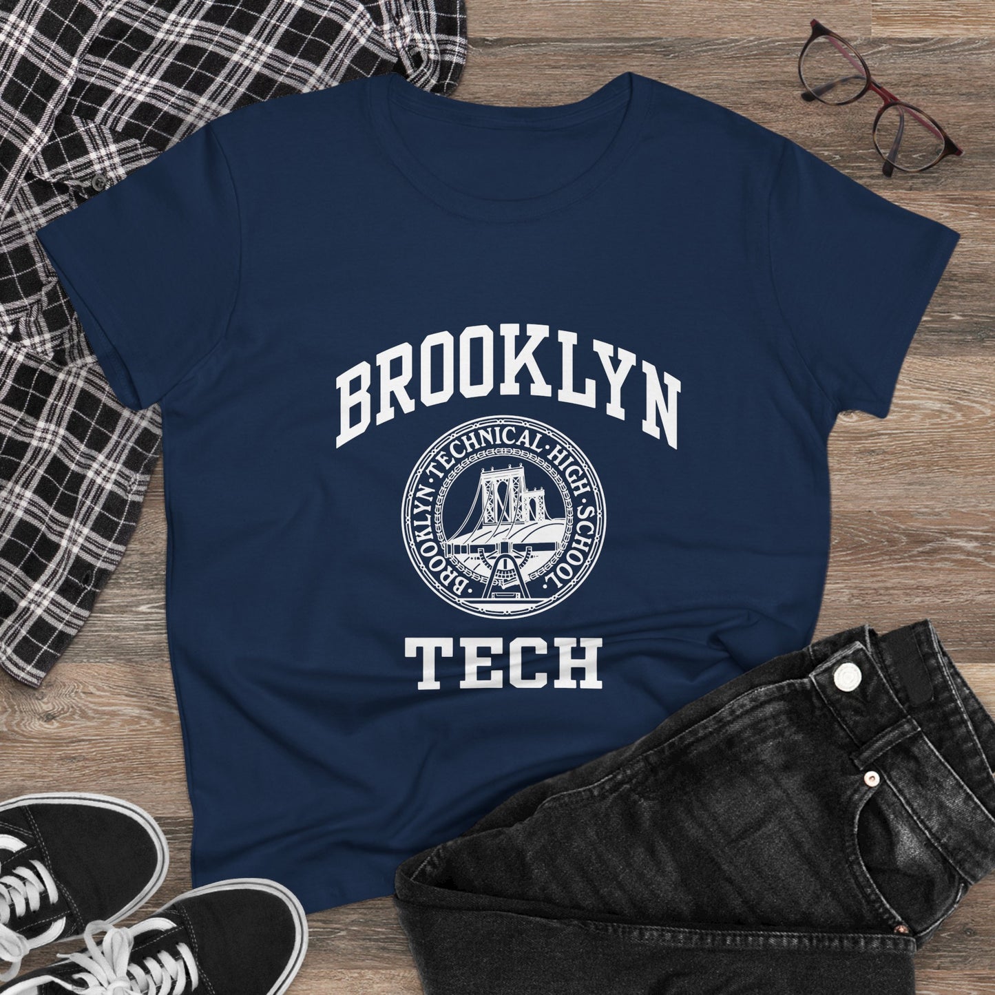 Classic Logo with Brooklyn Tech - Gildan's Ladies Midweight Cotton T-Shirt