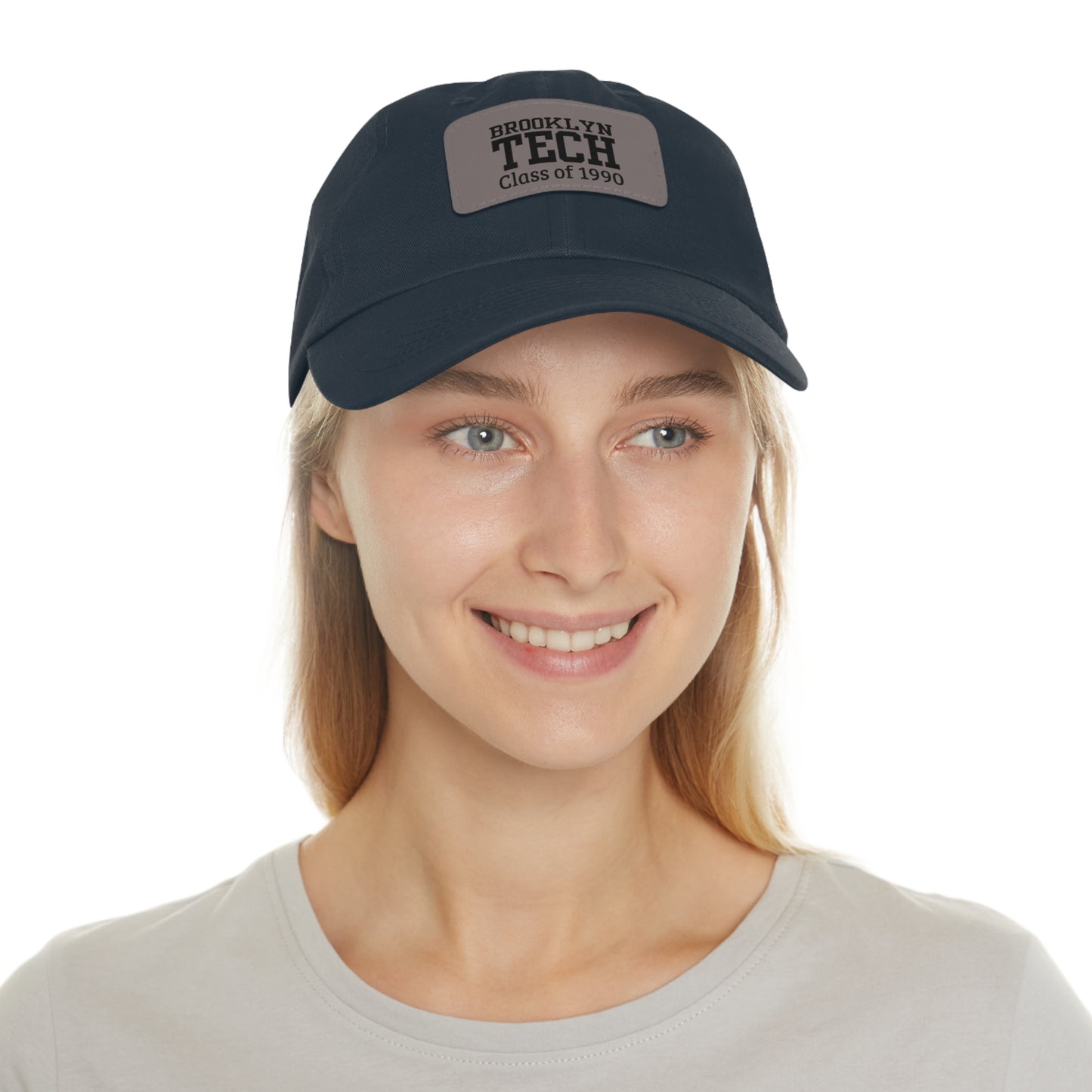 Classic Brooklyn Tech - Hat With Leather Patch (rectangle) - Class Of 1990 - Black & White Fonts