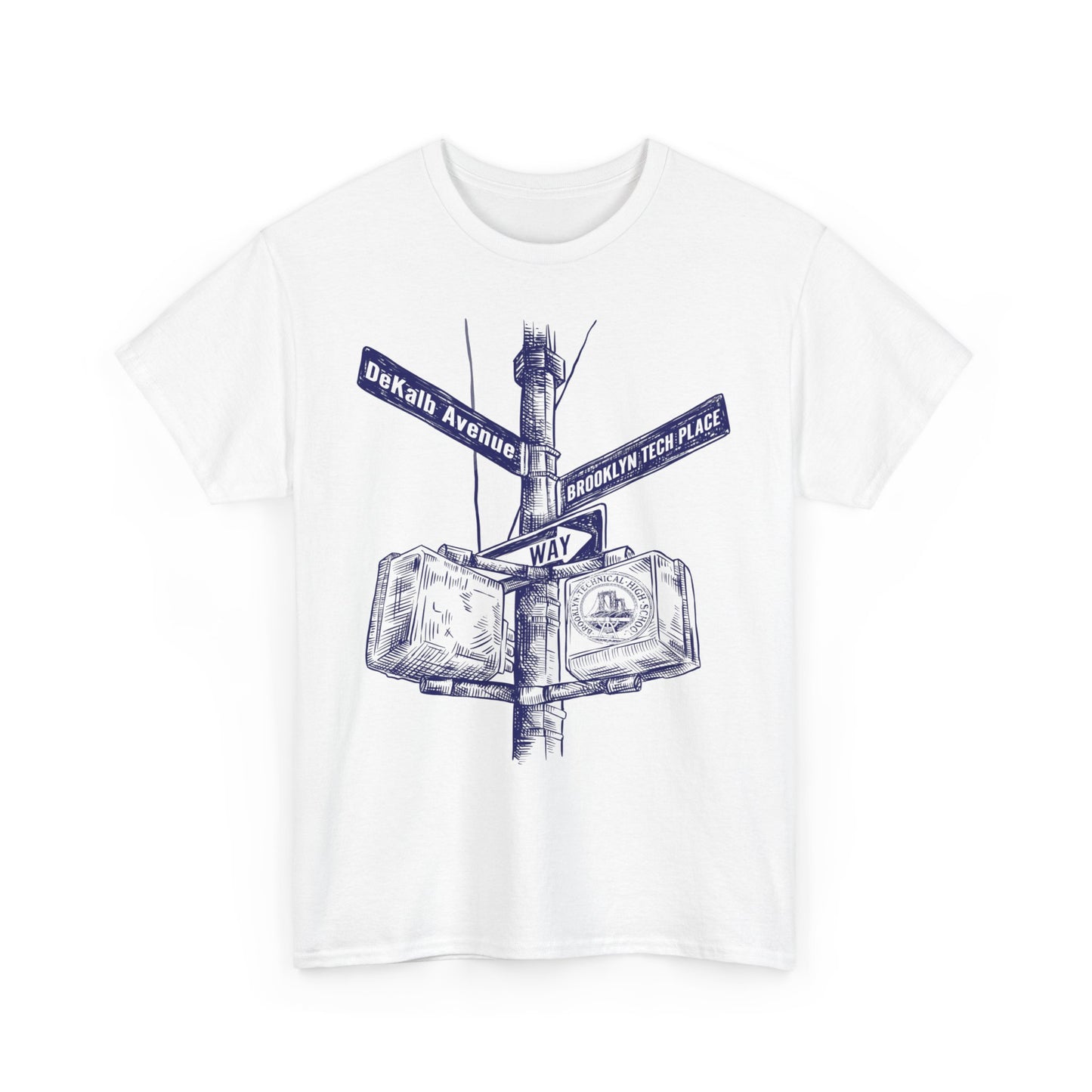 Boutique - Dekalb Ave & Brooklyn Tech Pl - Men's Heavy Cotton T-Shirt - Blue Graphic