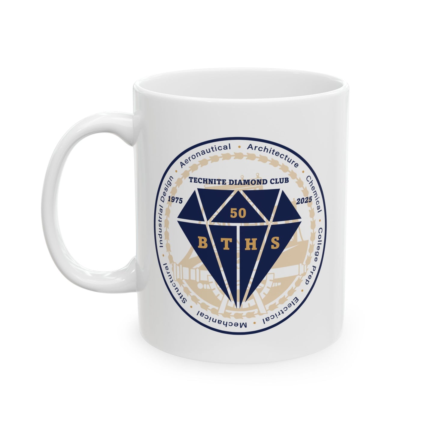 Class of 1975 Commemorative Ceramic Mug, (11oz, 15oz) - Blue & Gold fonts
