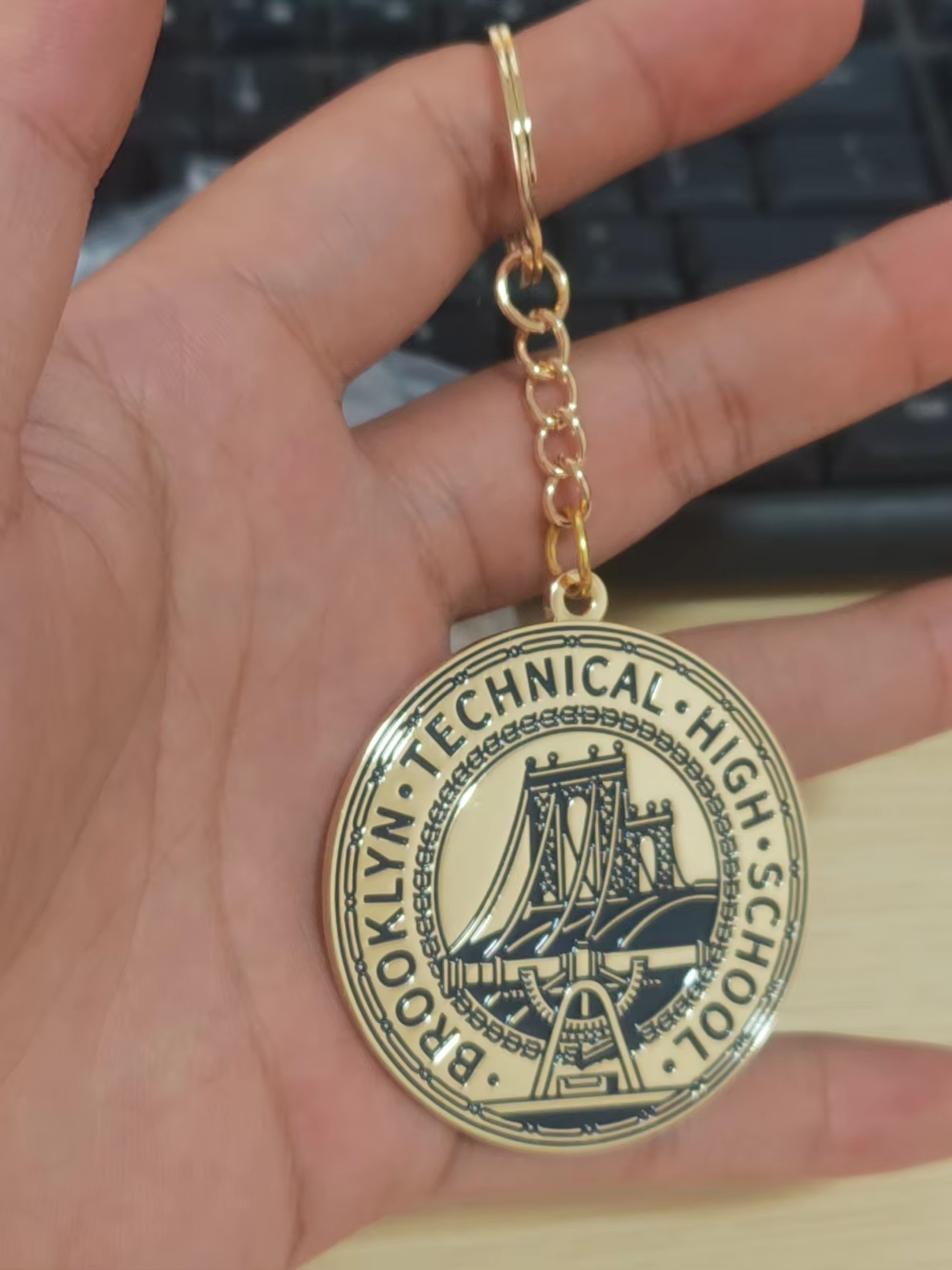 Homecoming Item: Gold & Navy Classic Tech Logo Keychain