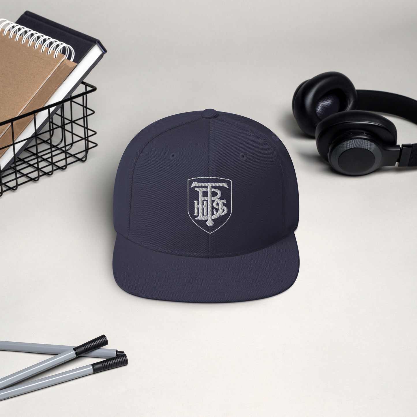 Embroidered Snapback Hat - White Stacked Logo