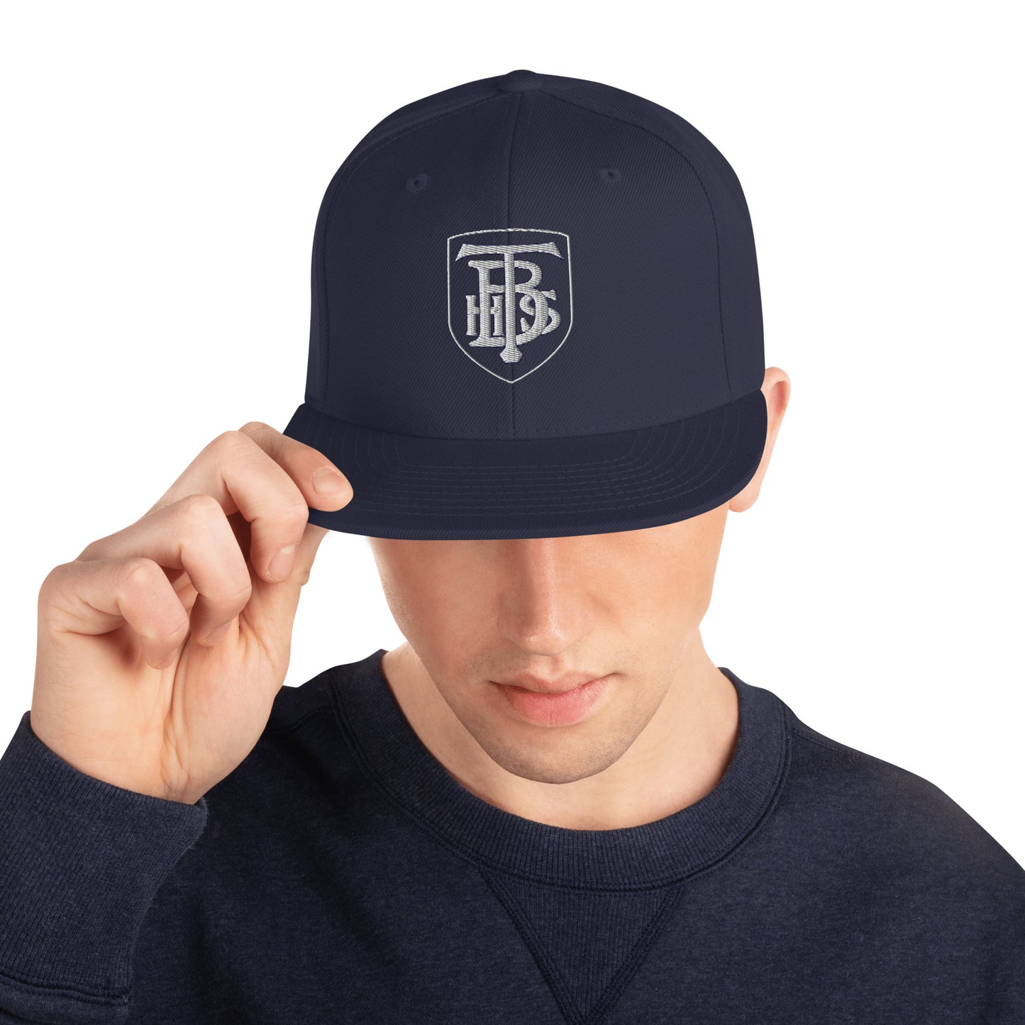 Embroidered Snapback Hat - White Stacked Logo