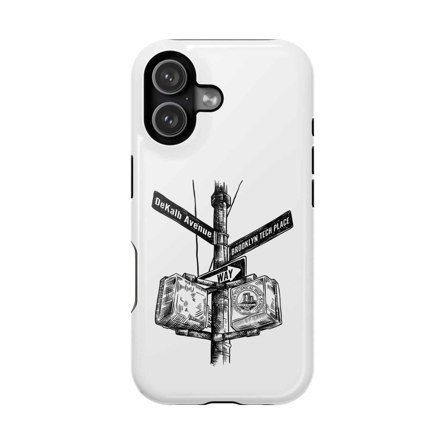 Dekalb Ave & Brooklyn Tech Pl (black graphic) - Impact-Resistant Phone Cases - White