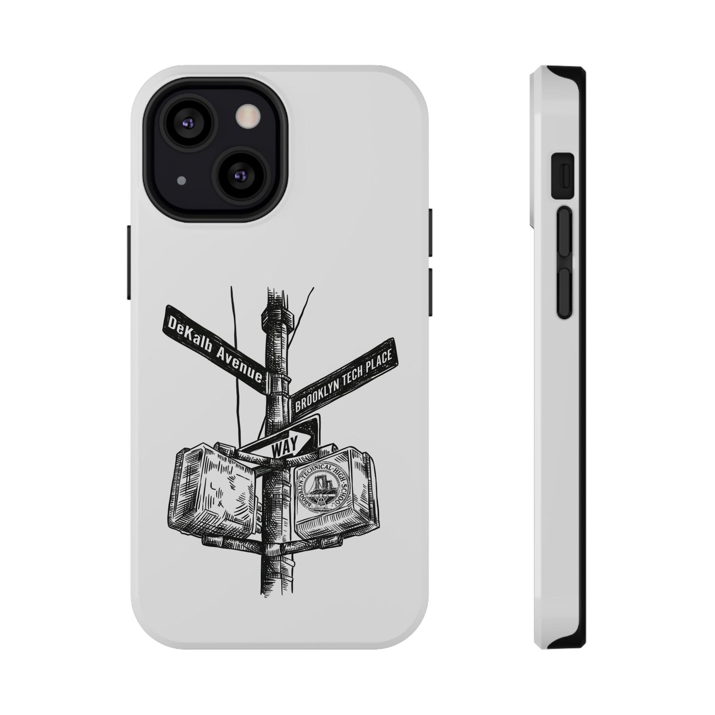 Dekalb Ave & Brooklyn Tech Pl (black graphic) - Impact-Resistant Phone Cases - White