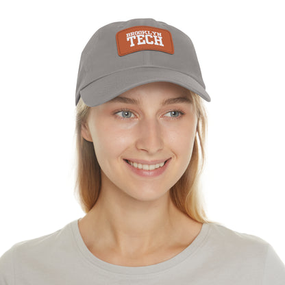 Classic Font - Hat With Rectangular Leather Patch - White