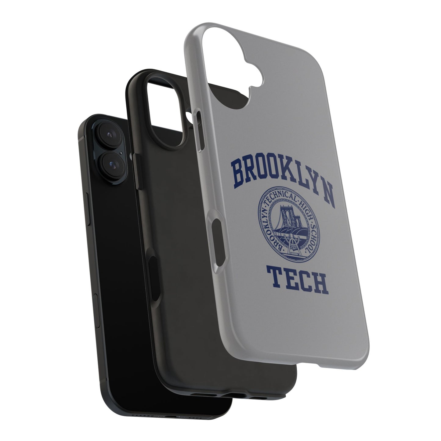 Classic Logo with Brooklyn Tech - Tough Phone Case - Grey with Navy-Blue graphics