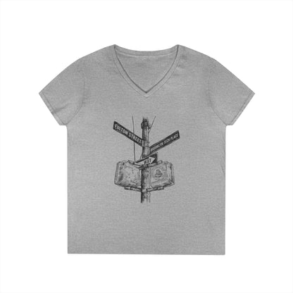 Boutique - Fulton St & Brooklyn Tech Pl - Ladies' V-Neck T-Shirt - Black Graphic