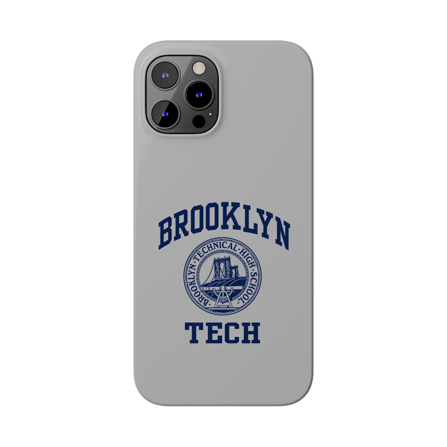 Brooklyn Tech Slim Phone Case - Grey with Navy-Blue Logo