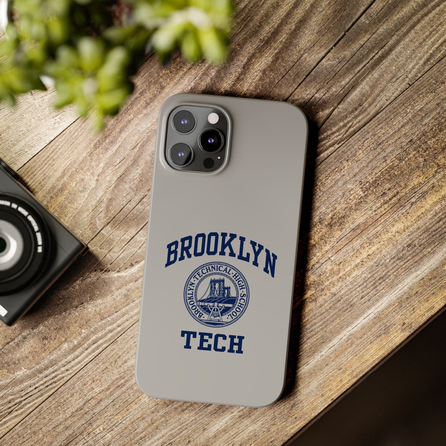 Brooklyn Tech Slim Phone Case - Grey with Navy-Blue Logo