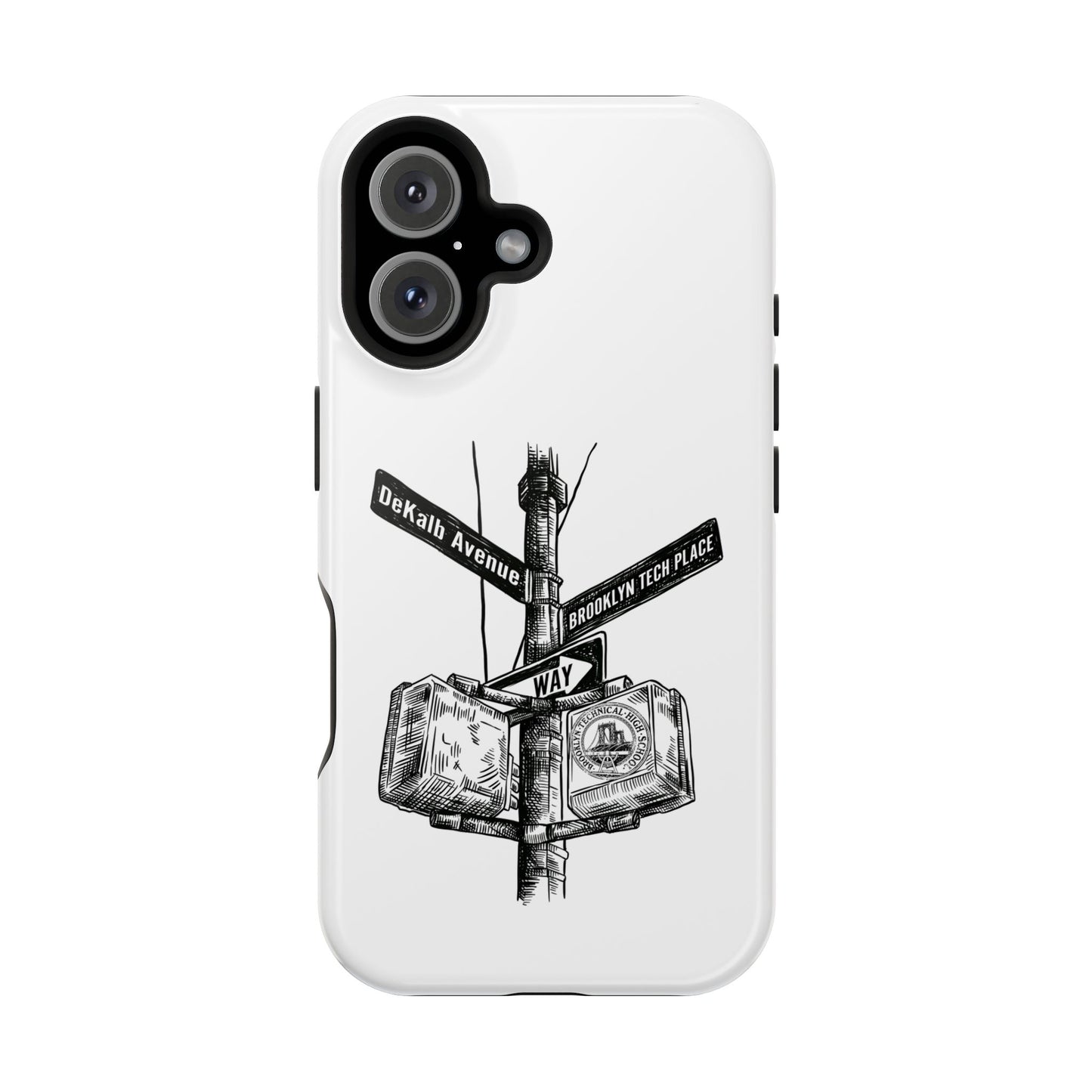 Dekalb Ave & Brooklyn Tech Pl (black graphic) - Impact-Resistant Phone Cases - White