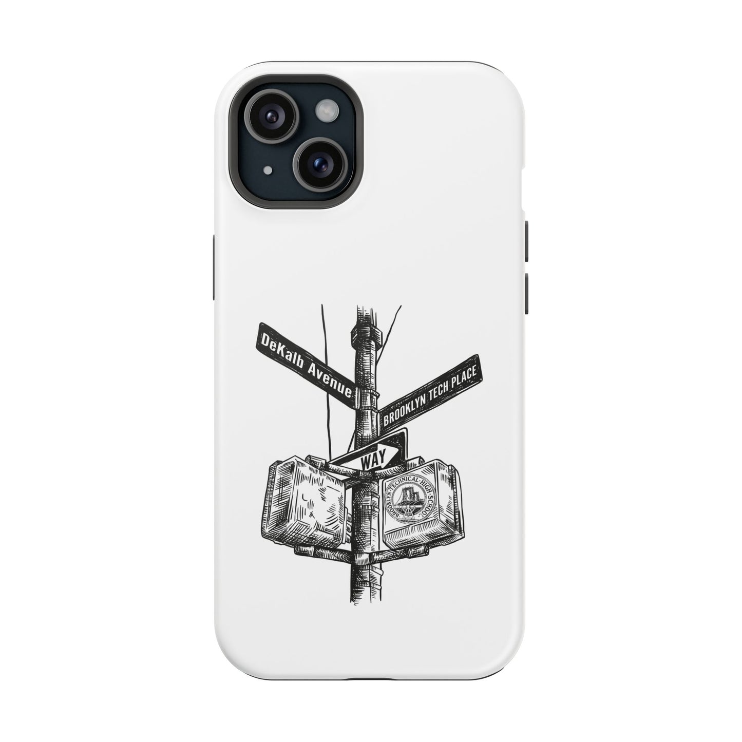 Dekalb Ave & Brooklyn Tech Pl (black graphic) - Impact-Resistant Phone Cases - White