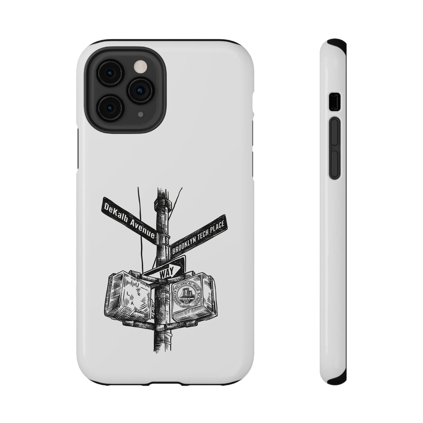 Dekalb Ave & Brooklyn Tech Pl (black graphic) - Impact-Resistant Phone Cases - White