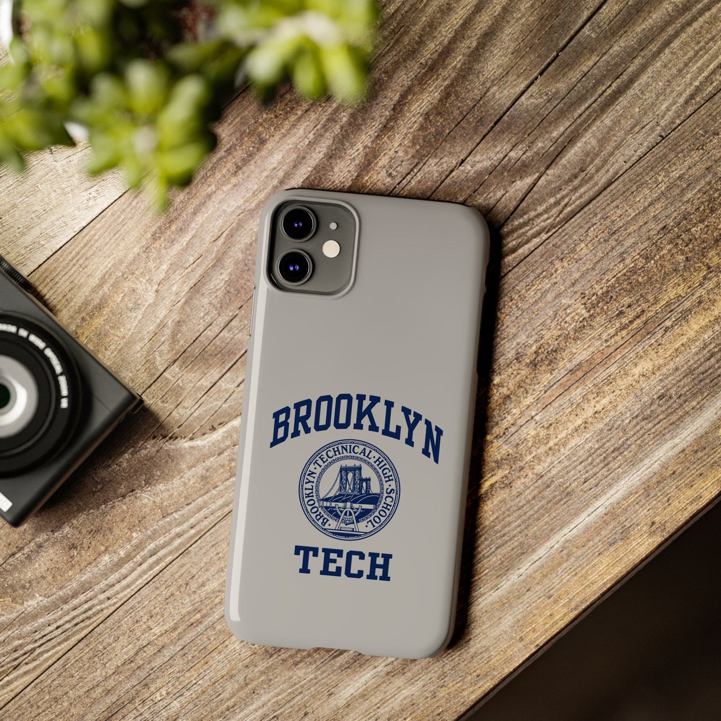 Brooklyn Tech Slim Phone Case - Grey with Navy-Blue Logo