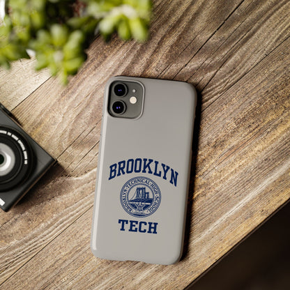 Brooklyn Tech Slim Phone Case - Grey with Navy-Blue Logo