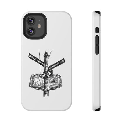 Dekalb Ave & Brooklyn Tech Pl (black graphic) - Impact-Resistant Phone Cases - White