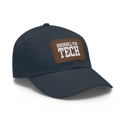Brooklyn Tech - Hat With Leather Patch - Classic White Font (rectangle)