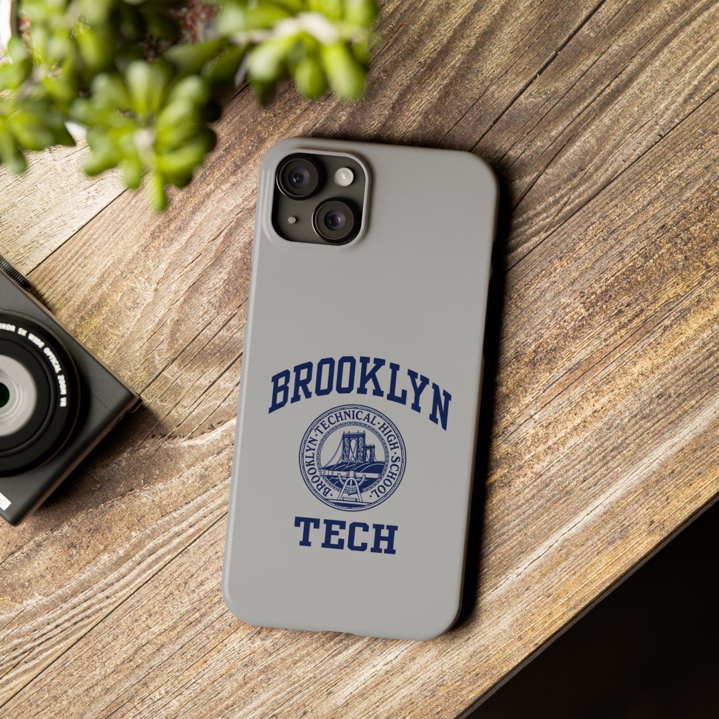 Brooklyn Tech Slim Phone Case - Grey with Navy-Blue Logo
