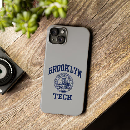 Brooklyn Tech Slim Phone Case - Grey with Navy-Blue Logo