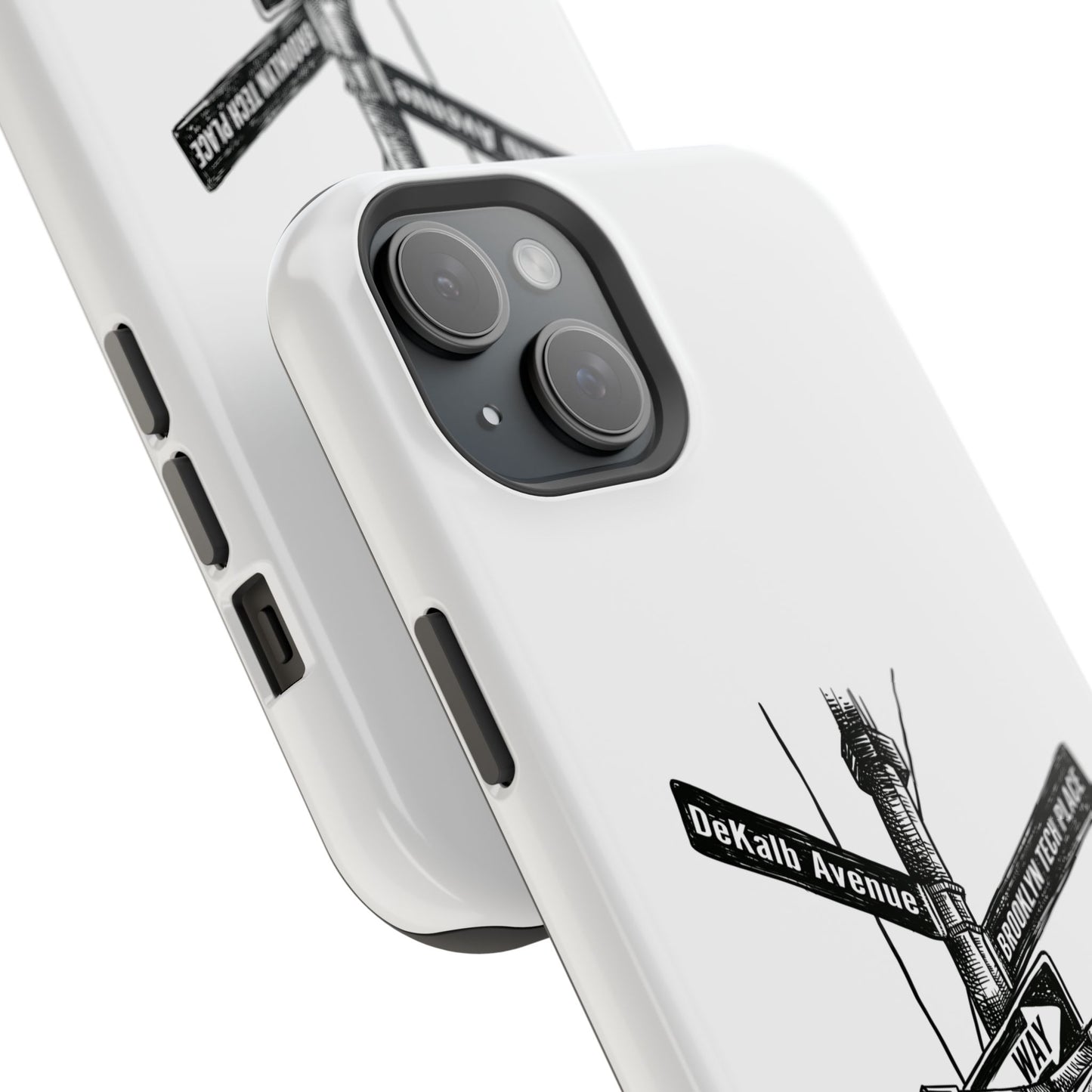Dekalb Ave & Brooklyn Tech Pl (black graphic) - Impact-Resistant Phone Cases - White