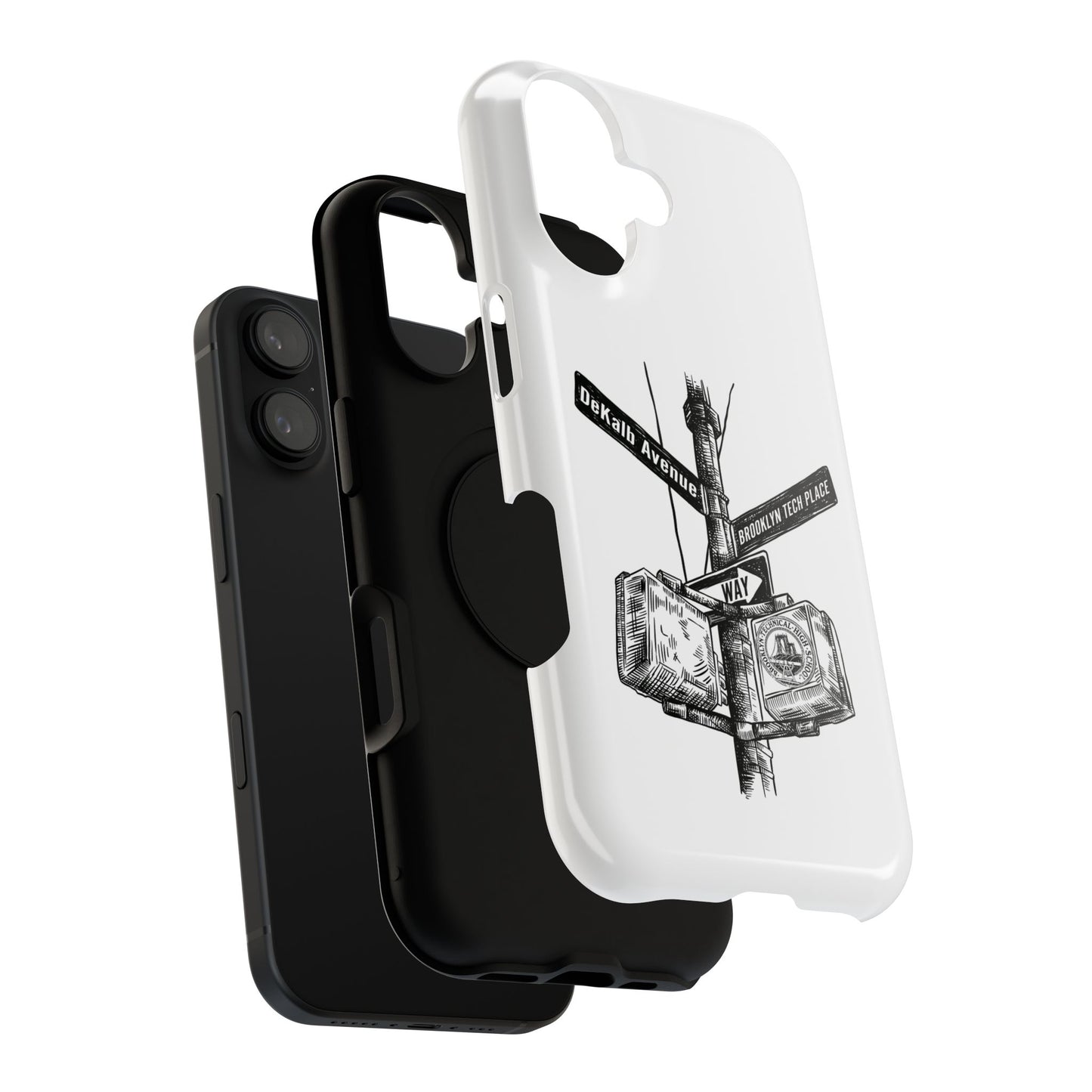 Dekalb Ave & Brooklyn Tech Pl (black graphic) - Impact-Resistant Phone Cases - White