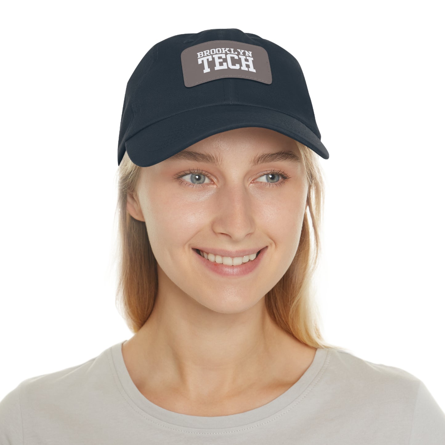 Brooklyn Tech - Hat With Leather Patch - Classic White Font (rectangle)