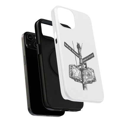 Dekalb Ave & Brooklyn Tech Pl (black graphic) - Impact-Resistant Phone Cases - White