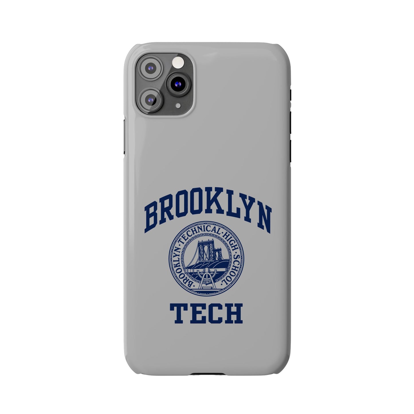 Brooklyn Tech Slim Phone Case - Grey with Navy-Blue Logo