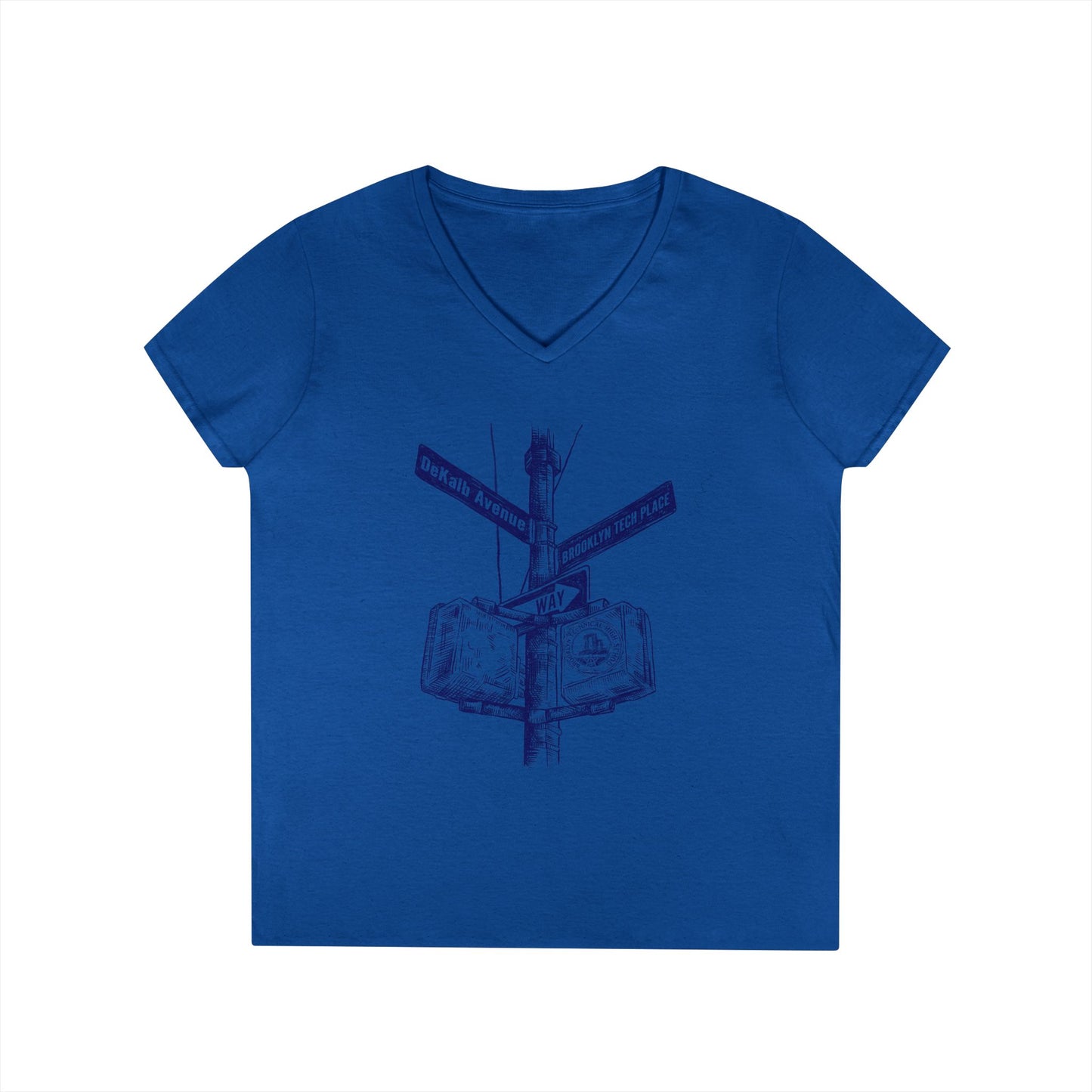 Boutique - Dekalb Ave & Brooklyn Tech Pl - Ladies' V-Neck T-Shirt - Blue Graphic