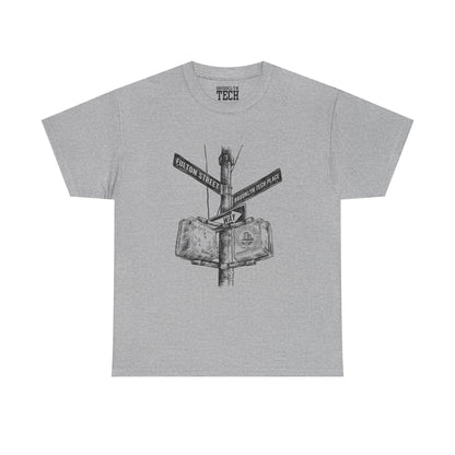 Boutique - Fulton St & Brooklyn Tech Pl - (Black Graphic) Men's Heavy Cotton T-Shirt